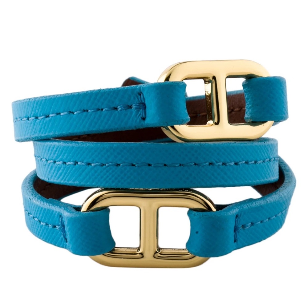 Tory Burch Turquoise Leather Bracelet with Gold Accents